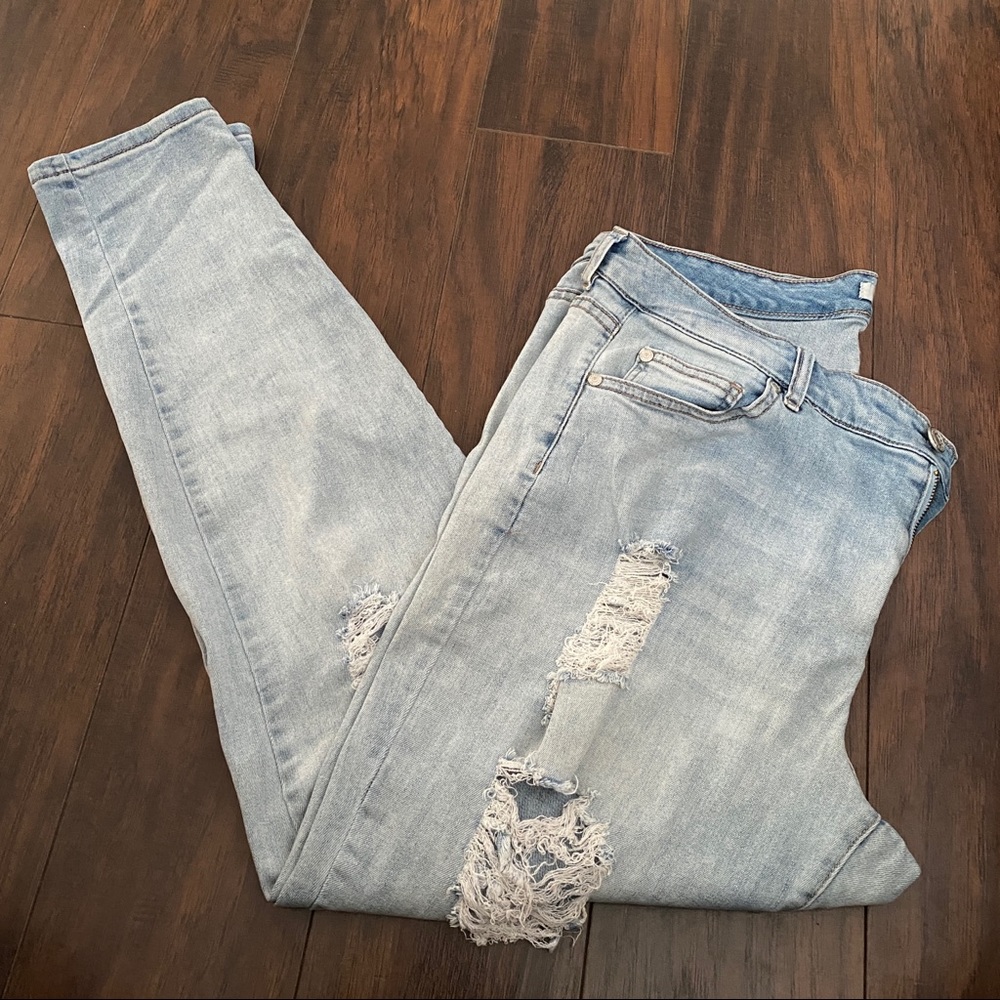 Plus Size Light Washed Distressed Denim Jeans
